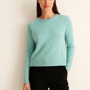 White + Warren Aqua Blue 100% Cashmere Sweater Size Large — Luxe Soft Essential